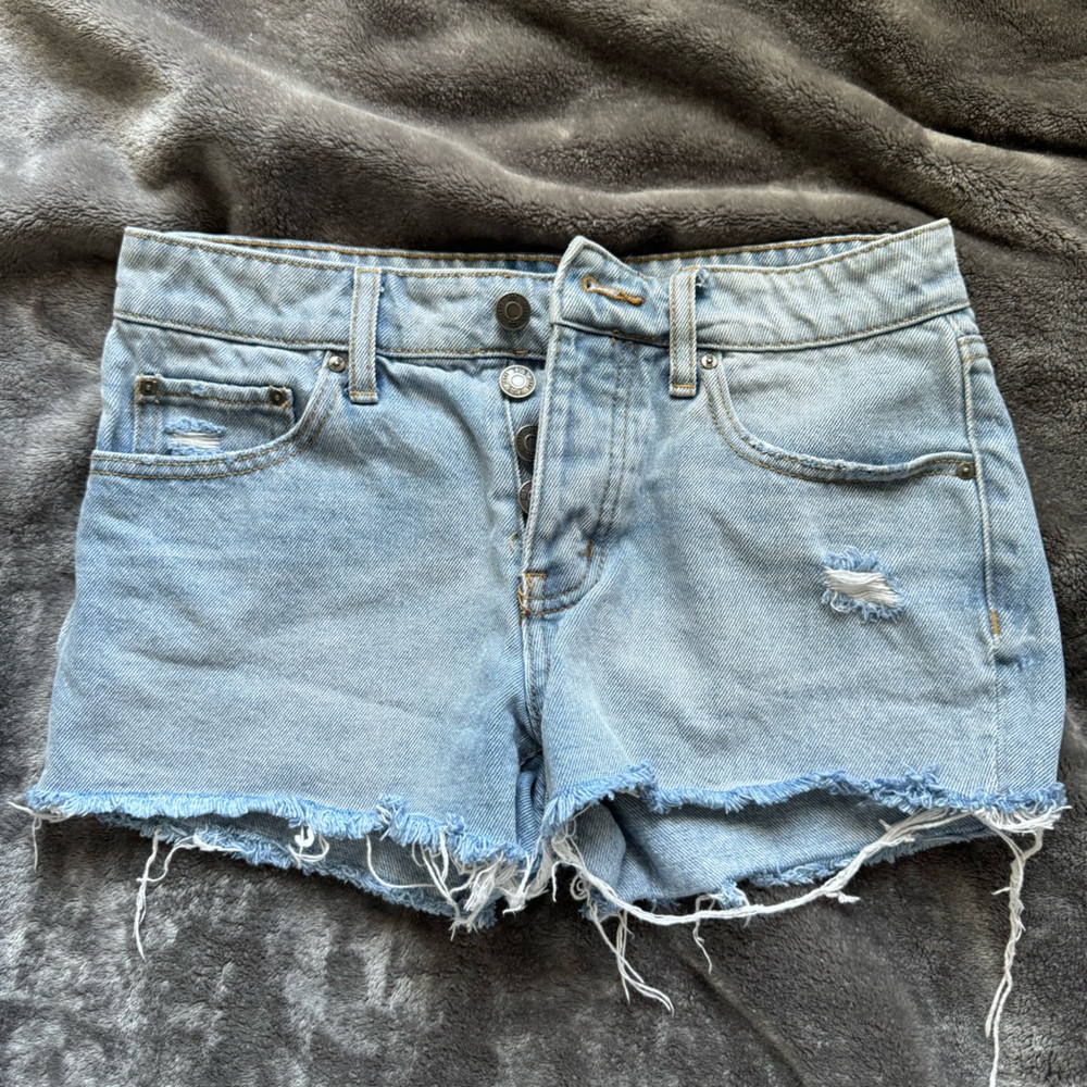 Light blue wash denim shorts